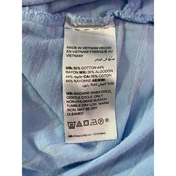 Chicos Shadow Striped Shirt Womens Size 2 Large V Neck Short Elbow Sleeve Blue - Picture 5 of 10
